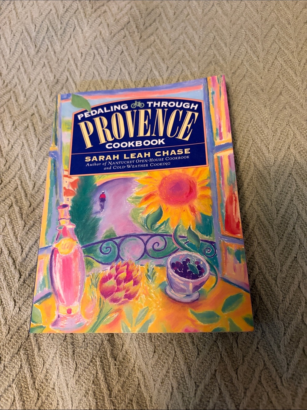 Pedaling Through Provence Cookbook by Sarah Leah Chase - Purple & Yellow Cover